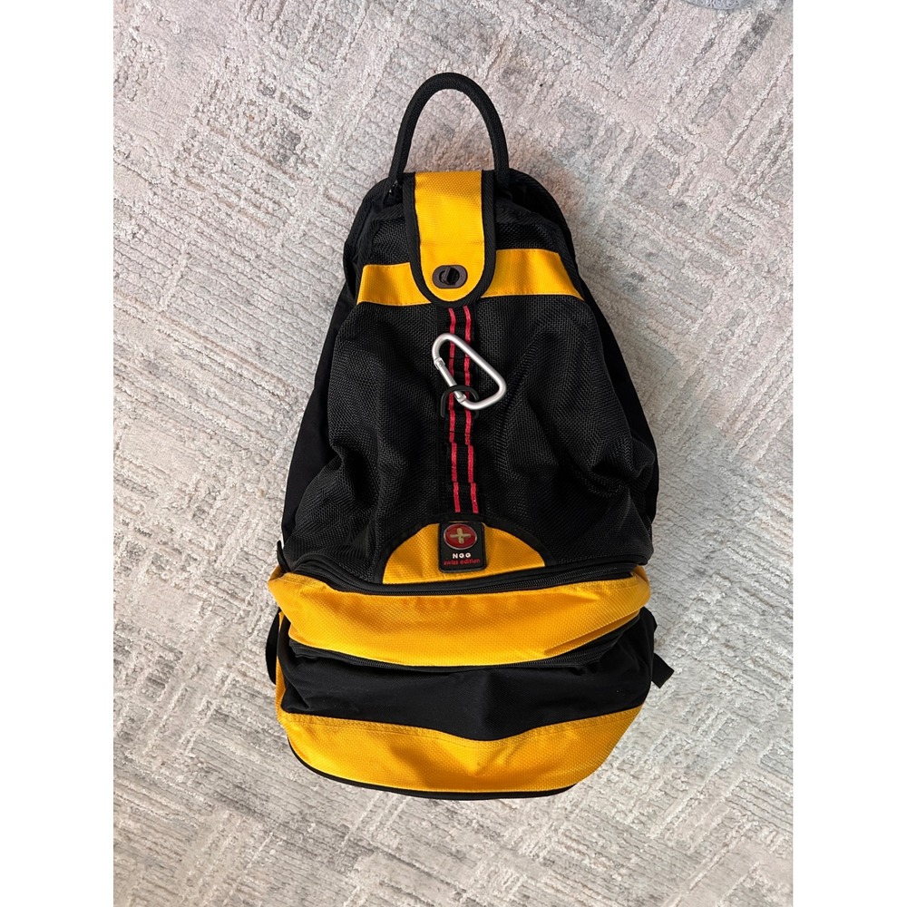 NGG Swiss Edition Backpack Black Yellow Lunch Box Cooler Travel‎ Daypack Bag